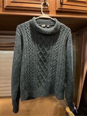 Gap Chunky Teal Cable Knit Mock Neck Sweater Size S